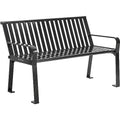 Global Industrial 4 ft. Outdoor Park Bench with Back, Vertical Steel Slat Black