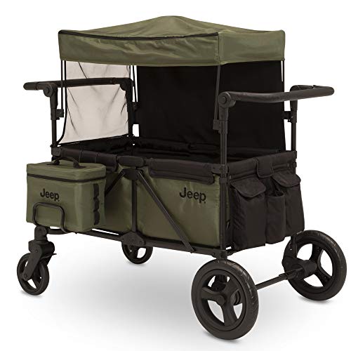 Delta Children Jeep Deluxe Wrangler Stroller Wagon with Cooler Bag and Parent Organizer Black/Olive Green