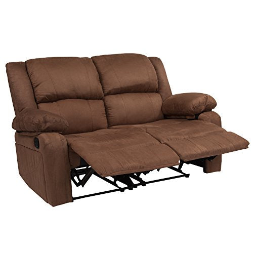 EMMA + OLIVER Chocolate Brown Microfiber Loveseat with Recliners
