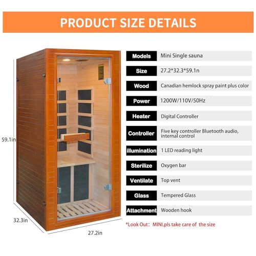 Homsido Home Sauna Far Infrared Mini Low-EMF Single Indoor Wooden Canadian Hemlock Sauna Mini Hemlock Sauna