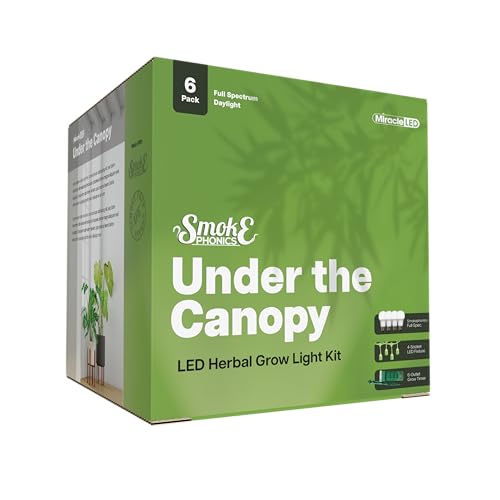 Miracle LED Smokephonics Indoor Grow Light Kit - Double Plant Yield, Full Spectrum 150W Bulbs & 4-Socket Fixture with Timer (6-Pack)