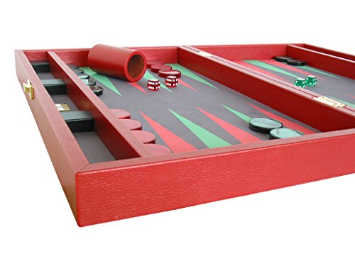 Zaza & Sacci Backgammon Set Genuine Leather Microfiber Surface 20" Red