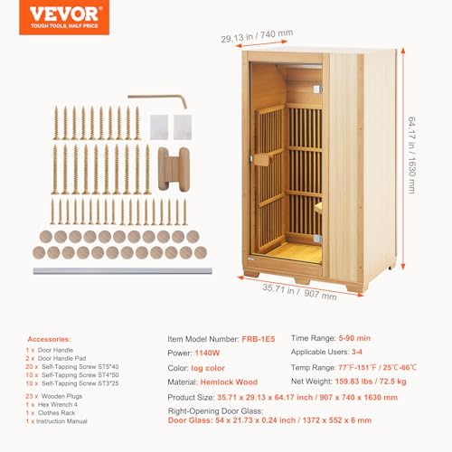 VEVOR 1 Person Far Infrared Wooden Sauna Brown