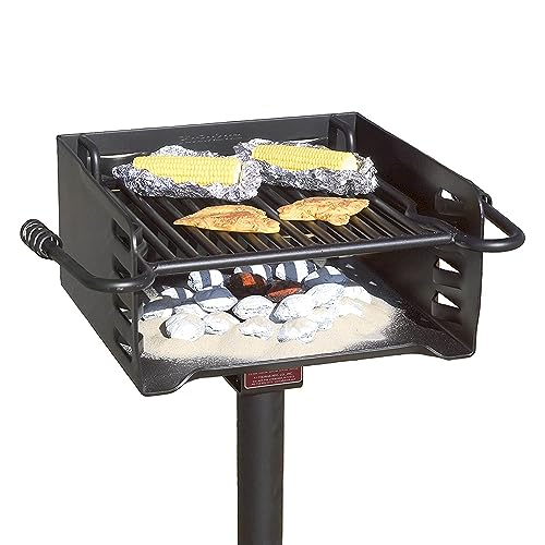 Pilot Rock Heavy Duty Steel Outdoor BBQ Charcoal Grill with 360 Degree Swivel Post Black
