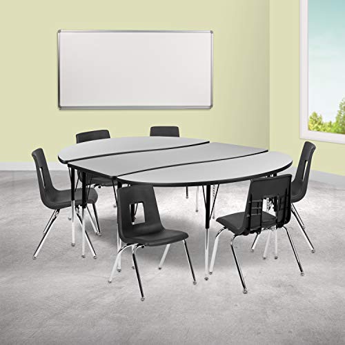 Flash Furniture Emmy 86" Oval Wave Laminate Activity Table Set with 16" Student Stack Chairs Grey