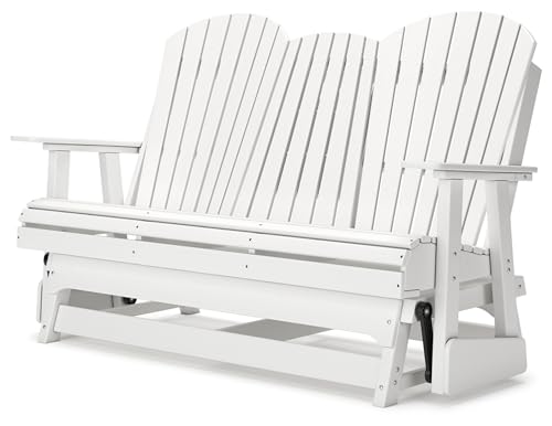 Signature Design by Ashley Hyland Wave Outdoor Glider Loveseat with Drop Down Table and Cup Holders White