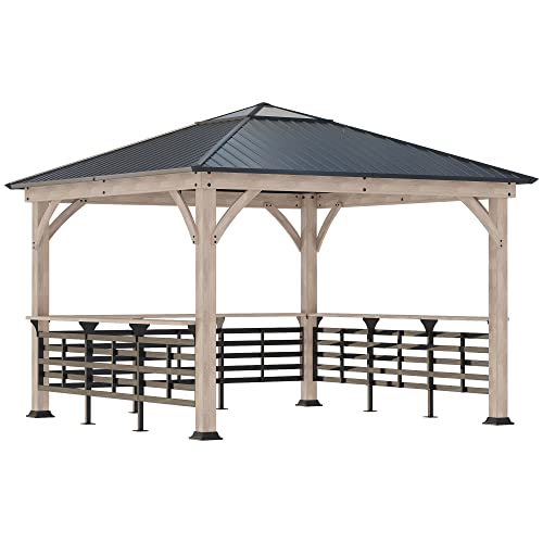 Outsunny 11' x 11' Hardtop Gazebo with Metal & Acrylic Roof, Wood Frame, Bark Brown