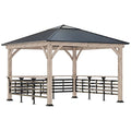 Outsunny 11' x 11' Hardtop Gazebo with Metal & Acrylic Roof, Wood Frame, Bark Brown