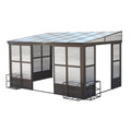 ANTSKU 10x14FT Wall Mounted Sunroom with Detachable Windows, Aluminum Solarium, Dark Brown