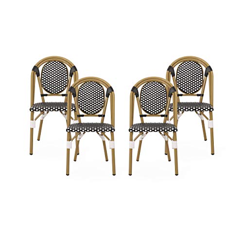 Christopher Knight Home Gwendolyn Outdoor French Bistro Chairs Set of 4 Black White Bamboo Print Finish