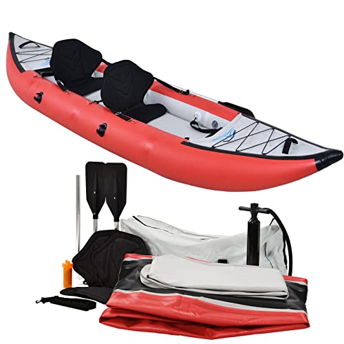 PRODCA Inflatable Kayak Set with Paddle & Air Pump, Portable Deluxe Tandem 2 Person Kayak
