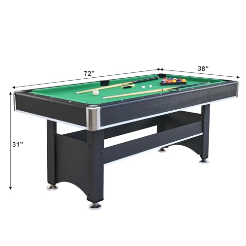 Voohek 6ft Pool Table with Table Tennis Top, Billiard Balls, Cues, Triangle Rack, Poly-Sealed Tabletop Black+Green