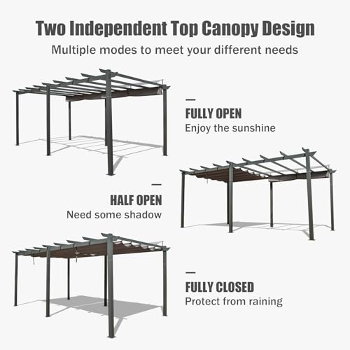 ANTSKU 11x20 FT Outdoor Pergola with Retractable Canopy Dark Grey