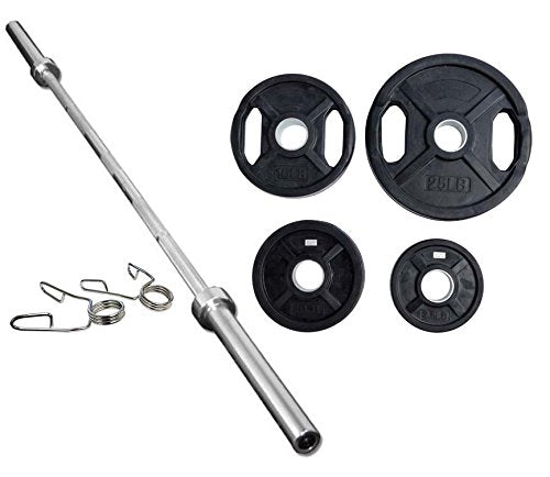 Ader Sporting Goods Rubber Coated Olympic Grip Plate(s) 300 LBS Set with Bar and Collars Included