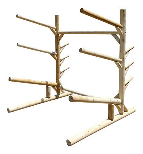 Log Kayak Rack Sunfish Sailboat + 3 Canoes or Kayaks with Boom Rack Natural