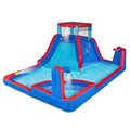SUNNY & FUN Four Corner Inflatable Water Slide Park with Climbing Wall & Deep Pool Blue/Red