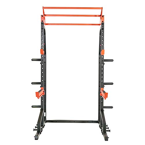 Sunny Health & Fitness Power Zone Half Rack Heavy Duty Performance Power Cage Black