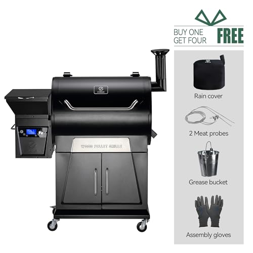 Z GRILLS Pellet Grill Smoker with PID 2.0 Controller, 700 Cooking Area, Meat Probes, Rain Cover Black