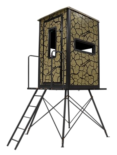 MUDDY Gunner Box Blind with Deluxe 5' Tower, Steel Wall Construction, Cracked Mud Camo Multi