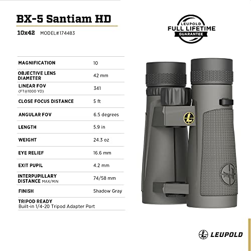 Leupold BX-5 Santiam HD Binoculars 10x42mm Shadow Gray