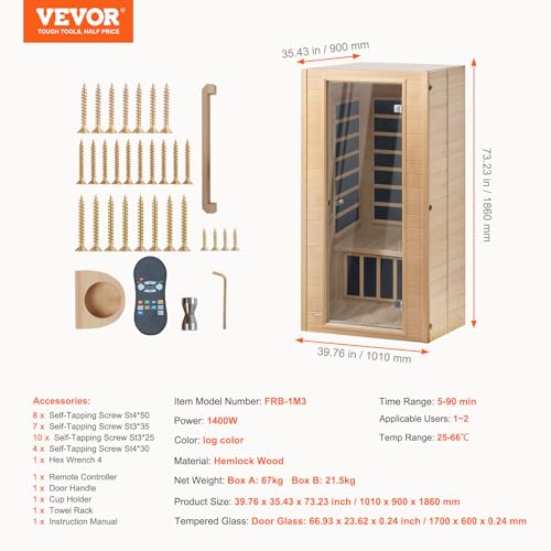 VEVOR Far Infrared Wooden Sauna Low EMF Hemlock Brown