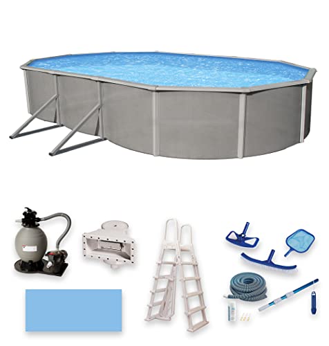 Blue Wave Belize Oval Metal Wall Swimming Pool Package Metallic