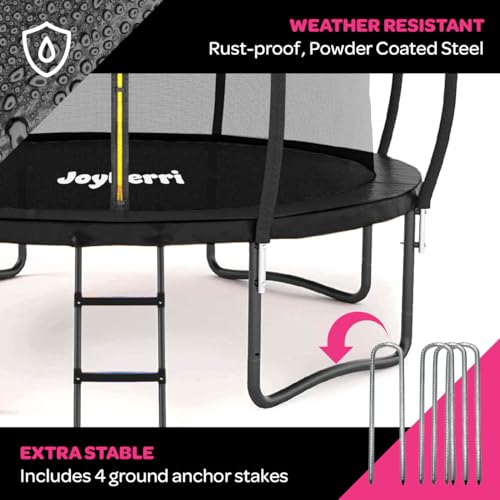 JOYBERRI Trampoline with Net Black - 8Ft to 14Ft, Bonus Sprinkler & LED Lights, ASTM Certified
