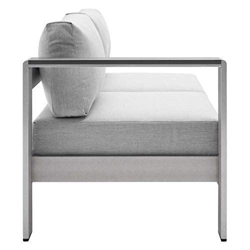 Modway Shore Sunbrella® Fabric Aluminum Outdoor Patio Left-Arm Loveseat Silver Gray