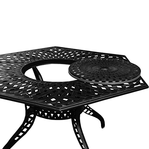 Oakland Living Modern Ornate Outdoor Mesh Aluminum 63-Inch Black Hexagon Patio Dining Set with Six Chairs