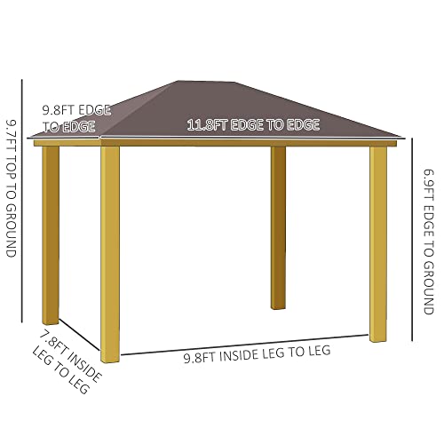 Outsunny 10' x 12' Hardtop Gazebo with Galvanized Steel Roof, Wooden Frame, Brown
