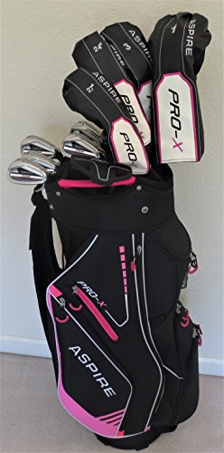 Womens Pro X Elegance Petite Golf Set Complete Clubs with Deluxe Cart Bag Pink Black