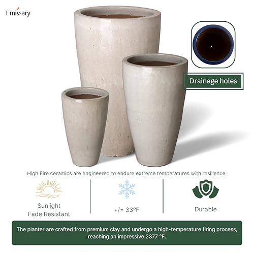 Emissary 18in Distressed White Stoneware Round Planter