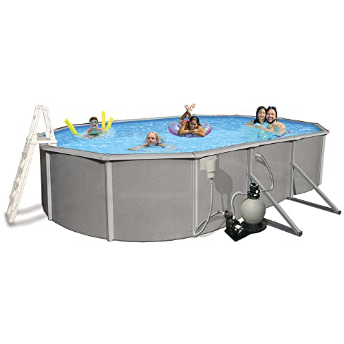 Blue Wave Belize 18x33 Oval 52" Deep Swimming Pool Package Metallic