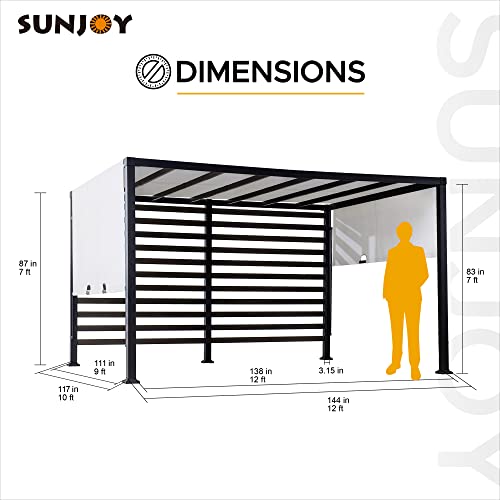 Sunjoy 10x12 ft Steel Outdoor Pergola with White Adjustable Shade and Privacy Screen