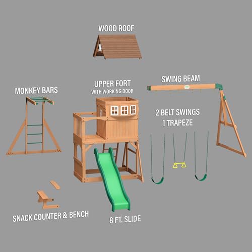 Backyard Discovery Montpelier Cedar Wood Playset Swing Set Light Brown