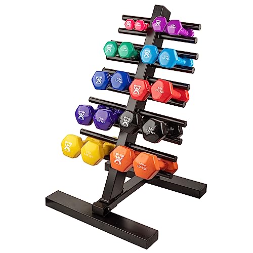 CanDo Vinyl Coated Dumbbells 5 Pairs 1lb-10lb with Storage Rack Multi