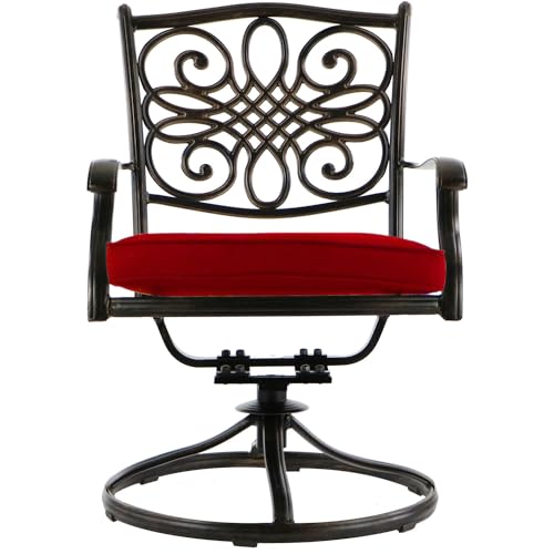 Hanover Traditions 3-Piece Patio Bistro Set with 2 Swivel Rockers and Glass-Top Table Red