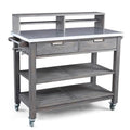 Afuera Living Traditional Wood Potting Bench with Steel Top Grey