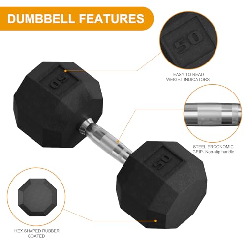 GarveeLife Premium Rubber Coated Hex Dumbbell Set with Rack 350lbs Black