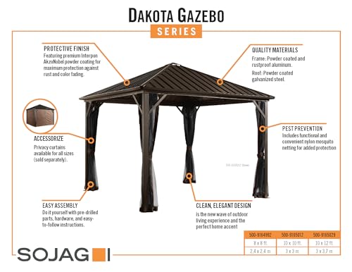 Sojag Outdoor 8' x 8' Dakota Hardtop Gazebo Dark Brown