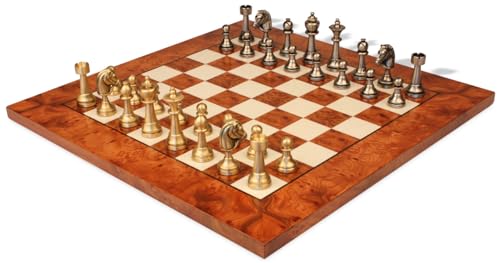 The Chess Store Classic Persian Staunton Solid Brass Chess Set with Elm Burl Board