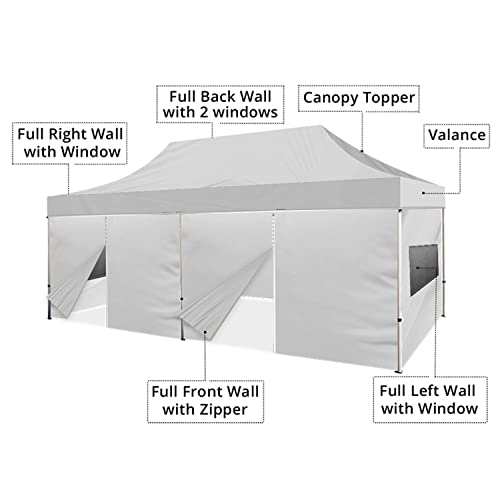 BANNER BUZZ EZ Pop Up Canopy Tent 20x10 with Sidewalls and Mesh Windows White