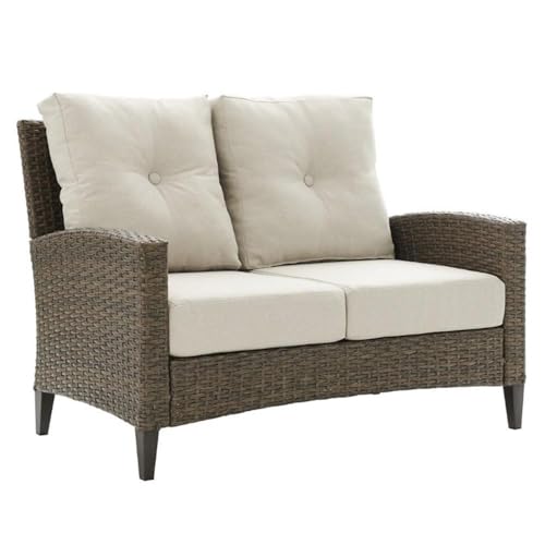 Home Square 2 Piece Outdoor Wicker High Back Loveseat Set Beige
