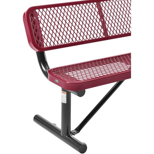 Global Industrial 48" Outdoor Steel Bench with Backrest Expanded Metal Red