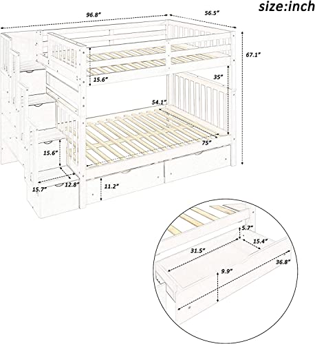 Harper & Bright Designs Full Over Full Bunk Beds with Stairs and Storage Drawers Grey