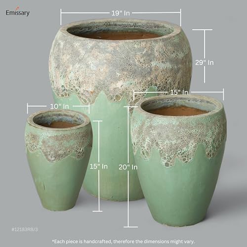 Emissary 22in Stoneware Round Planters Set of 3 Reef/Spa Blue