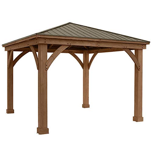 Yardistry 12' x 12' Cedar Wood Gazebo with Aluminum Roof Mocha Brown
