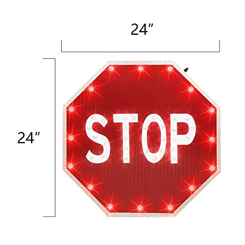 Allexcent 24'' Solar Powered LED Blinking Stop Sign Green