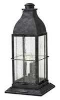 Hinkley Bingham Large Pier Mount Outdoor Lantern - Aluminum, Clear Seedy Glass, Gas Light Style - Greystone Finish