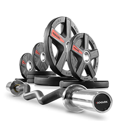 XMark Olympic Curl Bar with Weights 95 lb Set TEXAS STAR Plates - 02) BAR and 95 lb Set